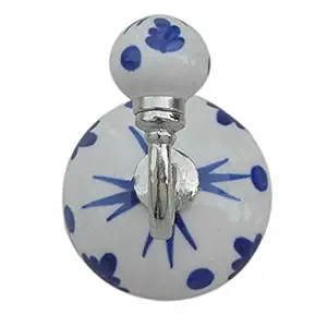 IndianShelf Handmade Floral Wall Mount Hooks Dot Hangers Holders Hanging Coat Key Hat Mug Kitchen Utensils Bathroom (Ceramic_Blue_2.25 Inches)-2 Piece
