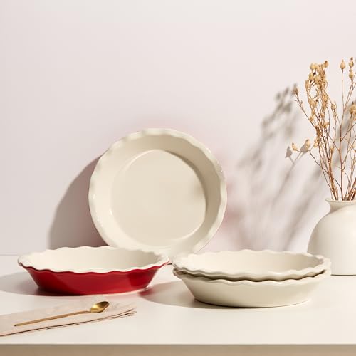 image for KooK Pie Pan, Ceramic Reusable Round Pie Dish, Quiche Baking Dish, Dee