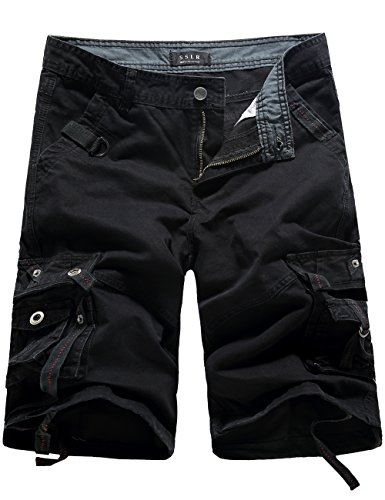 SSLR Men's Cotton Flat Front Army Cargo Shorts (30, Black)