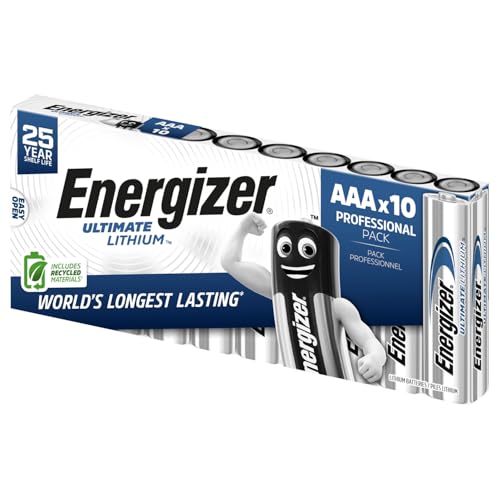 Energizer Ultimate Lithium Batterie AAA (10 Stück) - Die langlebigste AAA Batterien der Welt - 100% auslaufsichere Konstruktion - 100% plastikfreie Verpackung - 25 Jahre lagerfähig