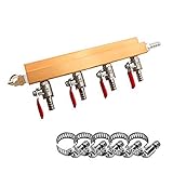 Lieferumfang: 4-Wege-Gaskrümmer (5/16 Zoll) und 5 Stück Schneckenklemmen.