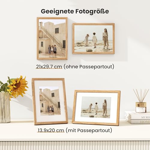 Feihorrm Bilderrahmen, A4 Fotorahmen aus Eiche, Mit gehärtetem Glas, Für 21x29,7 cm-Fotos ohne Passepartout oder 13… – Ansicht 3