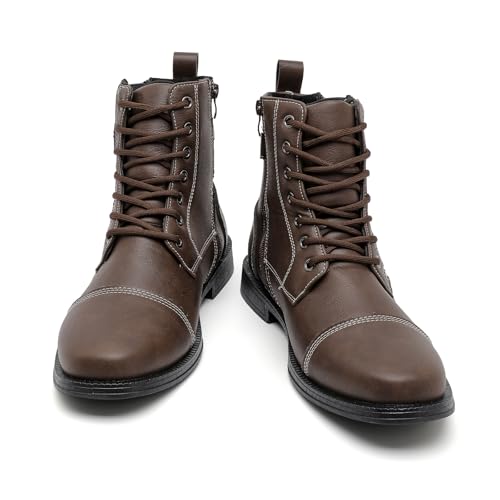 Image of AMAPO Men Oxford Boots, Buckle Dress Boot, Casual Men Boots Lace-Up Side Zipper