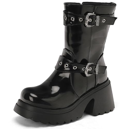 Bottes mi-mollet femme à talon bloc haut et plateforme daily bout rond