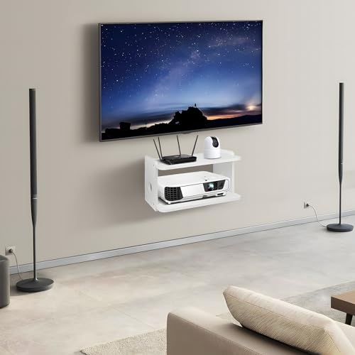 BEARUT Projector Shelf,Projector Wall Mount Floating Shelf, Projector Stand,Projector Rack Holder,Projector Mount,Router Shelf Storage Box Modem Xbox Series PS5 PS4 Solid Wood