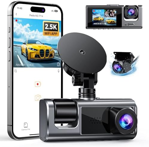 Galphi 3 Channel WiFi Dash Cam Front and Rear Inside, 2.5K+1080P+...