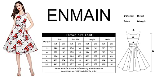 Enmain 1950 Vintage Jurken Voor Vrouwen Mouwloze Rockabilly Swing Knielengte Jurk Retro Party Thee Prom Cocktailjurk met Zakken & Riem, Rode Bloem/Wit, XL - Image 8