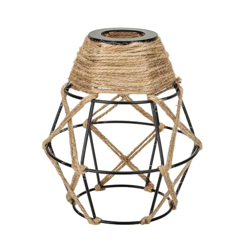 1 Pack Industrial Hemp Rope Pendant Lamp Shade Small Vintage Boho Hanging Light Shades Mini Rustic Metal Cage Lampshade for E27 Chandelier Wall Sconces Ceiling Hanging Pendant Light Fixture