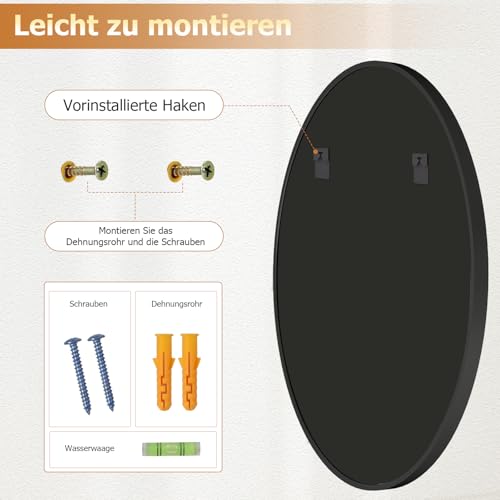 Koonmi 80cm Spiegel Rund Schwarz Runder Spiegel Wandspiegel mit Rahmen aus Aluminiumlegierung für Badezimmer, Waschtisch, Wohnzimmer, Schlafzimmer, Eingang Wanddekoration – Bild 4