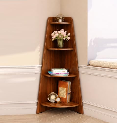 Image of Wudniture Solid Sheesham Wood Corner Shelf for Living Room | Wood Wall Shelves (Walnut)