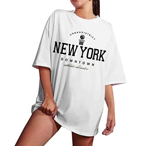 Genérico esquí niña 6 años carta para mujeres de gran tamaño verano casual Tops cuello redondo media manga camiseta holgada larga túnica, blanco, XXL