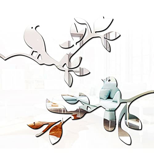 NA Stickers muraux 3D en acrylique avec effet miroir et oiseau, Couleur: Argenté