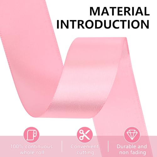 1-1/2 Inches 50 Yards Pink Satin Ribbon for Gift Wrapping,Crafts,Flower Bouquet,Balloons,Bows Making,Mothers Day,Wedding,Birthday,Baby Shower Valentine's Day Party Decoration