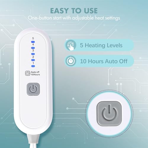 Electric Blanket Twin 62" x 84" - Soft Cozy Flannel Sherpa Heated Blanket Twin with 5 Heating Levels & 10 Hours Auto Off, Ideal Gift for Grandma, Machine Washable and ETL Certified (Blue)