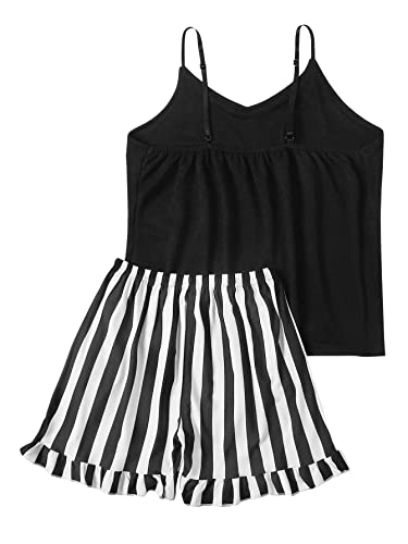 Image of Women's Graphic Striped Print Cami Top and Shorts Set Pj Set Sleepwear
