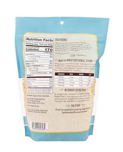 Bob's Red Mill Organic Quick Cooking Rolled Oats, 16oz (4 Pack) - image 2