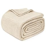 Joydeco 100% Cotton Muslin Throw Blanket for Couch Bed and Sofa, 4-Layer Lightweight and Breathable Soft Gauze Blanket for All Season, Luxury Throws Cotton Blanket Gift(Light Tan, 50'x70')