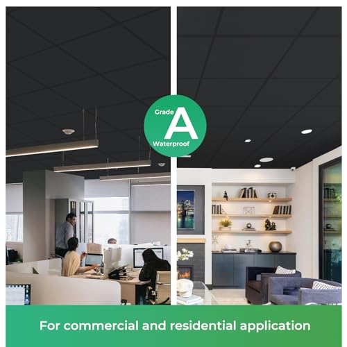 Image of STICKGOO Black Drop Ceiling Tiles 2ft x 2ft, Waterproof PVC Ceiling Panels, Fire Resistant and Washable Smooth Ceilings Decor Coverings 24 x 24in - 12 Pack Cover 48 Sq. Ft