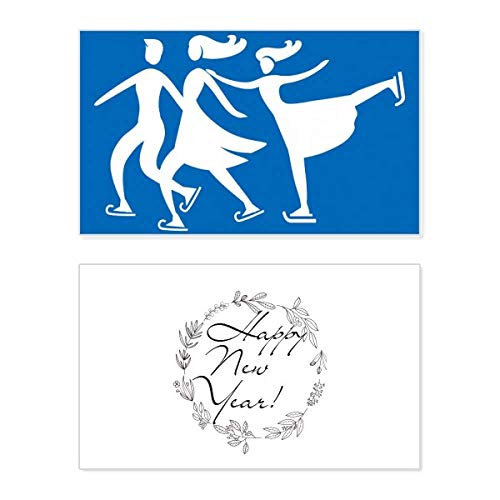 Tarjeta de felicitación de año nuevo con silueta azul de esquí y deportes de invierno