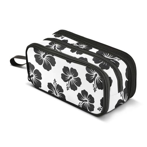 Image of Tropical Hawaiian Hibiscus Flowers Pencil Case Box Boys Girls Large Pencil Pouch Zipper Compartments Big Capacity Stationery Pen Bag for Kids Teens Adults School