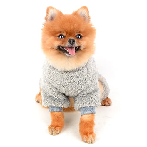 SMALLLEE_LUCKY_STORE Pet Thick Sherpa Fleece Pyjamas Pjs Jammies with D-ring for Small Dogs Cats Puppy Jumper Pajamas Jumpsuit Soft Coat Yorkie Chihuahua Warm Winter Clothes,Gray,L - Image 3