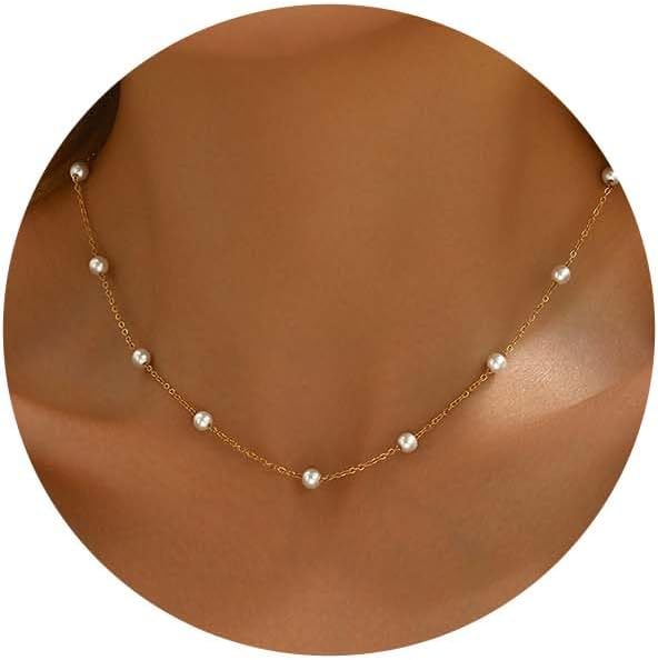 Dainty Pearl Choker Necklaces for Women 18K Gold Plated Daisy Flower Pearl Drop Necklace Trendy Bridesmaid Jewelry Gifts