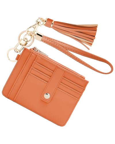 Image of KNGITRYI Small Wristlet Wallets for Women RFID Credit Card Holder Wallet Keychain Wristlet Wallet Credit Card Wallets for Women (Orange)