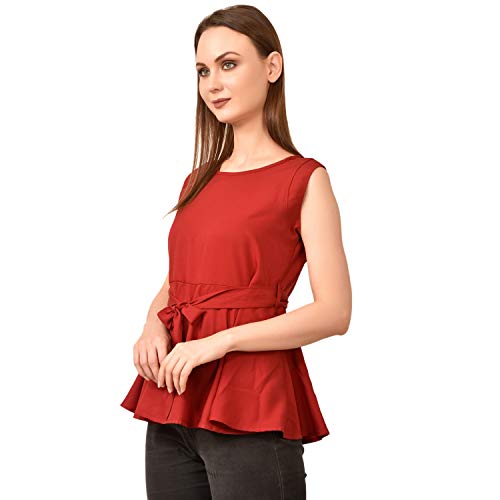 Image of Women's Sleeveless Peplum Top with Waist Tie Belt