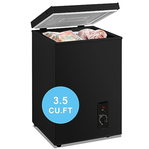 Chest Freezer 3.0 Cu.ft Small Deep Freezers Compact Mini Freezer Black 7 Temperature Control Low noise with Removable Basket for Dorm Apartment Home Kitchen