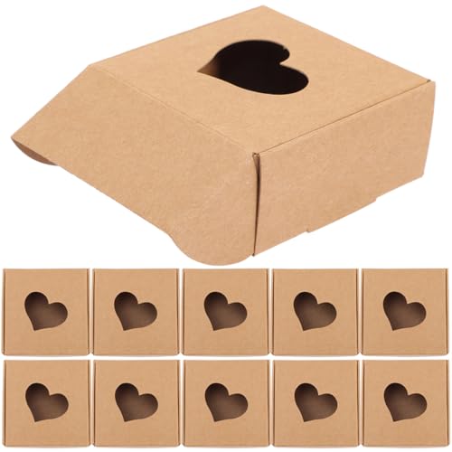 SHINEOFI Cajas de Papel Kraft para Jabón Casero 40 Unidades 65X65X30 MM con Ventana Corazón Embalaje Ecológico para Regalos y Manualidades en Fiestas y Celebraciones