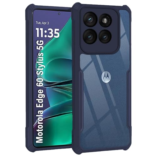 Image of TheGiftKart Shockproof Crystal Clear Back Cover Case for Motorola Moto Edge 60 Stylus 5G | 360 Degree Protection | Protective Design | Transparent Case for Moto Edge 60 Stylus (PC & TPU, Blue Bumper)