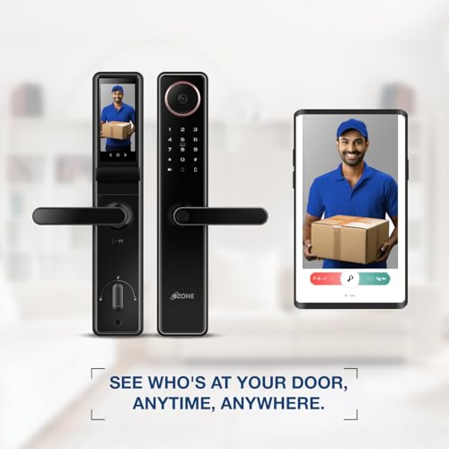 Image of Ozone Smart Door Lock with WiFi & HD Camera | Fingerprint, App, Password & RFID Access | 4-Way Unlock | Fits 35-110 mm Wooden & Metal Doors | Rose Gold