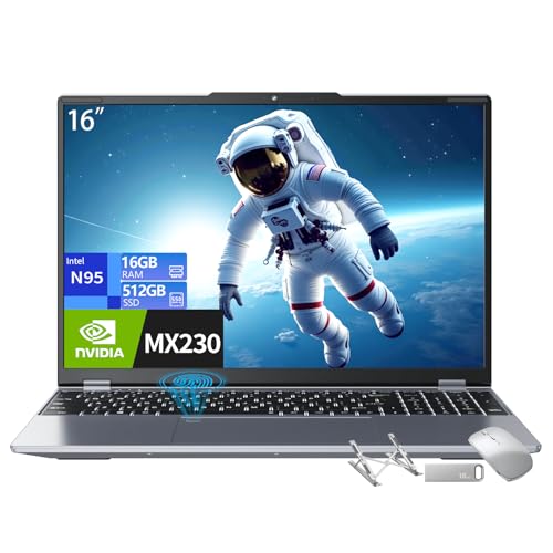 TOPGRO 16' Business Laptop Core N95, GeForce MX230, 16GB DDR4 RAM, 512GB SSD,Win 11 Pro,FHD Display, Gaming Computer,WiFi 5,Bluetooth 4.2,Backlit Keyboard,Fingerprint Unlock, Lightweight Laptops