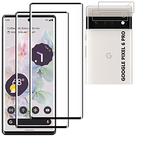 FEGYUJ Schutzfolie für Panzerglas Google Pixel 6 Pro 5G, Fingerabdrucksensor Kompatible, Linse, 3D Full Screen Panzerglasfolie, 9H Härte, Displayschutzfolie [2+2 Pack] Cover