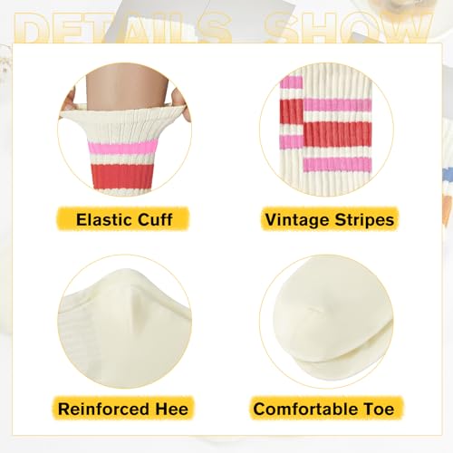 Image of American Trends Womens Novelty Striped Crew Socks Athletic Vintage Slouch Mid Calf Tube Socks