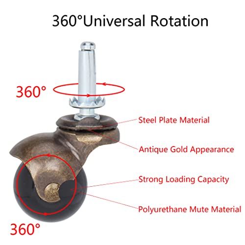 1.5" Ball Casters Stem Caster Wheels with 5/16" x 1-1/2" (8 x 38mm) Stem Antique Gold Ball Caster Swivel Caster for Furniture Casters Sofa Chair Cabinet Set of 4 (Without Brakes)