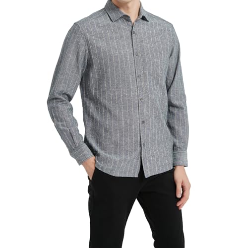 Isle Bay Linens Striped Flannel Shirt Jacket Overshirt for Men Heavy Cotton Linen Blend Long Sleeve Shirts