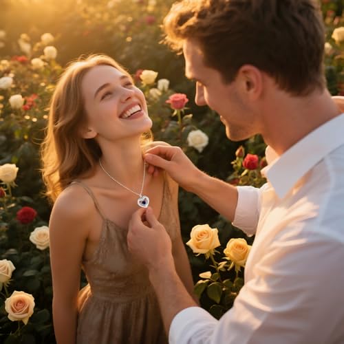 E Birthstone Necklace Sterling Silver Love Heart Necklace, Birthday Wedding Anniversary Mothers Day Jewelry Gifts for Wife Girlfriend Mom Women Her3