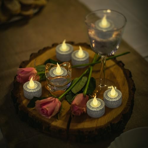 Image of FURORA LIGHTING Silver Glitter Flameless Tealights - 1.45 inch W x 1.57 inch H, 12-Pack, Batteries Included