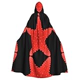 gbhJGK Capa de disfraz con capucha para Halloween, unisex, con estampado de estrella de mar roja, para cosplay, bruja, jedi, mago, mago