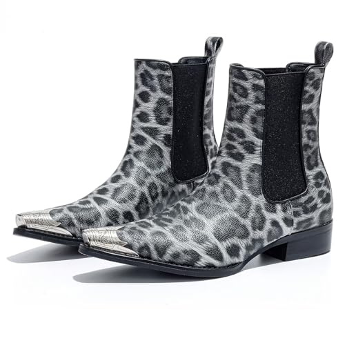 POTENCE STAR Men’s Chelsea Boots Pointed Metal Toe White Black