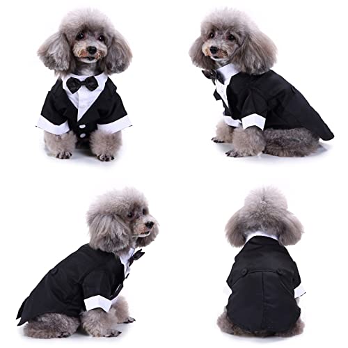 Dog Shirt Puppy Clothes, Pet Wedding Suit Formal Tuxedo With Black Bow Tie, Dog Outfit For Small Medium Dogs Cats, Dog Weding Attire Dress Up Cosplay Prince Costume Gentleman Apparel (Medium, Black) #TOP4