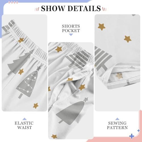 Boys' Pants Grey Christmas Tree Gold Stars Long Bottoms Jogger Pants Elastic Waist Trousers with Pockets S-XL4