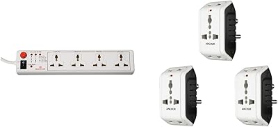 by Panasonic 4 Way 6A International Socket with Single Switch | 4 Way Extension Board with 1. Combos
