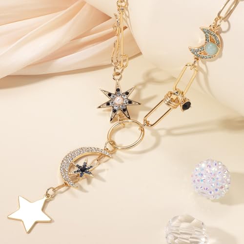 Gold Charm Necklace, Sun Moon and Star Necklace Boho Paperclip Necklace Vintage Chunky Pendant Necklace Jewelry Gift for Women Birthday4