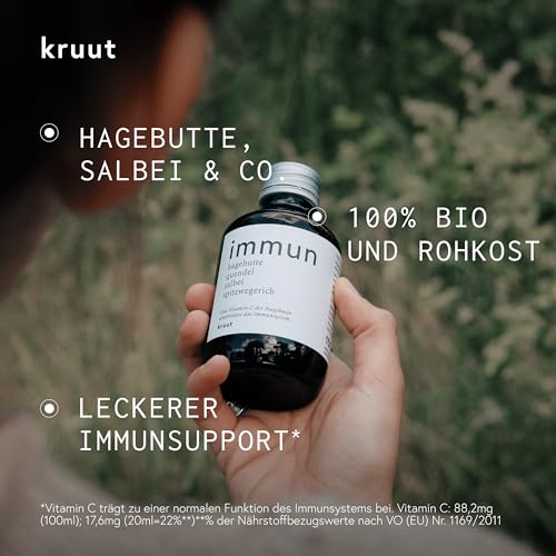 Kruut – Immun Kräuterauszug bio 150ml – Elixier aus Wildkräutern Hagebutte, Salbei, Spitzwegerich, Thymian mit natürlichem Vitamin C – Oxymel Tinktur Kräuterdrink Sirup Kur aus heimischen Superfoods*