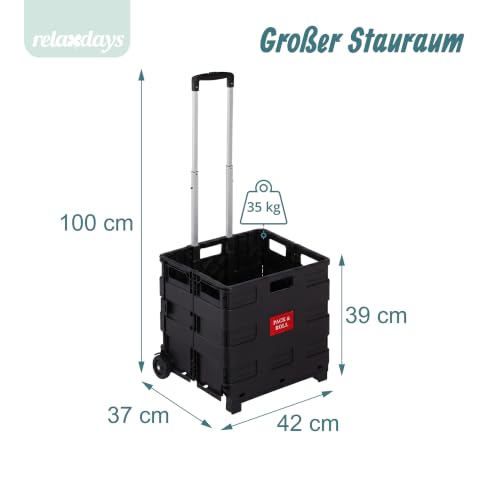 Relaxdays Einkaufstrolley, Klappbar, Einkaufsroller bis 35 kg, Verstellbarer Griff, Mit Rollen, HBT...