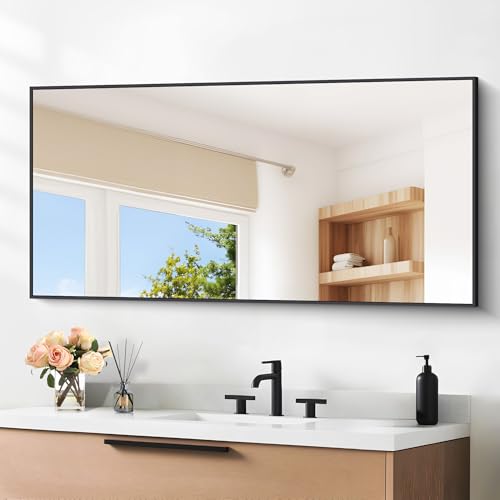 Image of DESBING Black Bathroom Mirror for Wall, 24x48 Inch Rectangle Mirrors with Metal Frame, Modern Vanity Wall Mirror Decor for Entryway Hangs, Bathroom Living Room Horizontal or Vertical