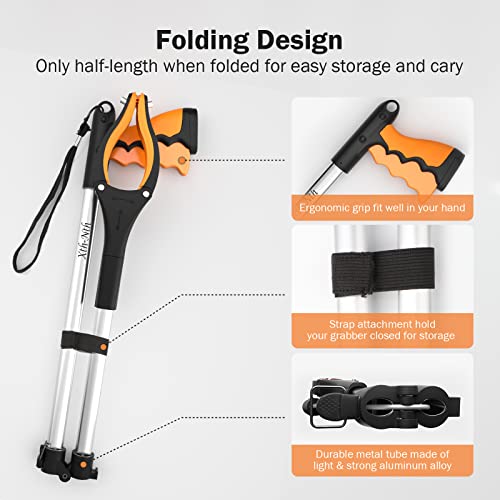 2 Pack Reacher Grabber Pickup Tool, 32" Folding Grabber Tool For Elderly – 4" Wide Claw Opening Trash Picker - Strong Grip Magnetic Tip Lightweight Trash Picker Grabber #TOP2