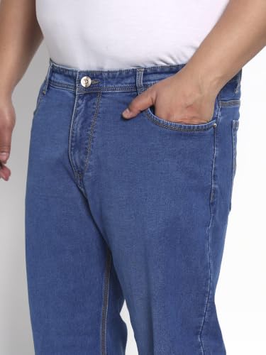 Image of Cotton Comfort Fit Jeans for Men | Full-Length Solid Denim Pants with Button Closure, Embroidered Design, Mid-Rise Casual Trousers for Daily | Classic Jeans for Office Bottoms (DI-249)